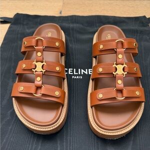 Celine Tippi Sandals with Gold Hardware